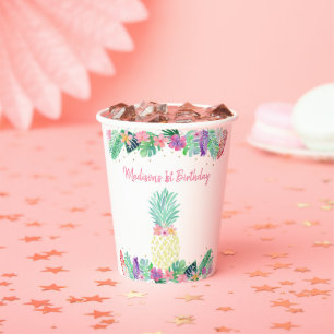 Gobelets En Papier Anniversaire de l'ananas Floral Rose