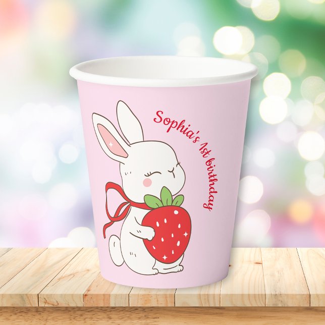 Gobelets En Papier Anniversaire de Lapin Rose Fraise (Créateur téléchargé)