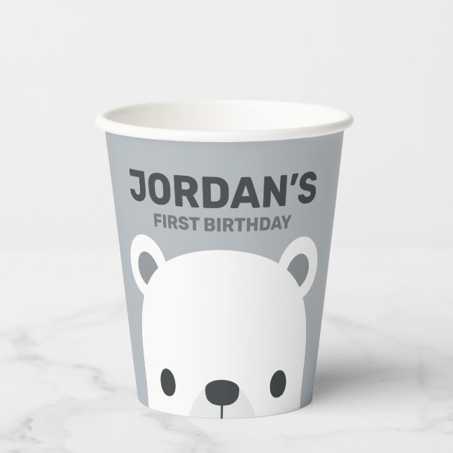 Gobelets En Papier Anniversaire de l'ours polaire (Recto)