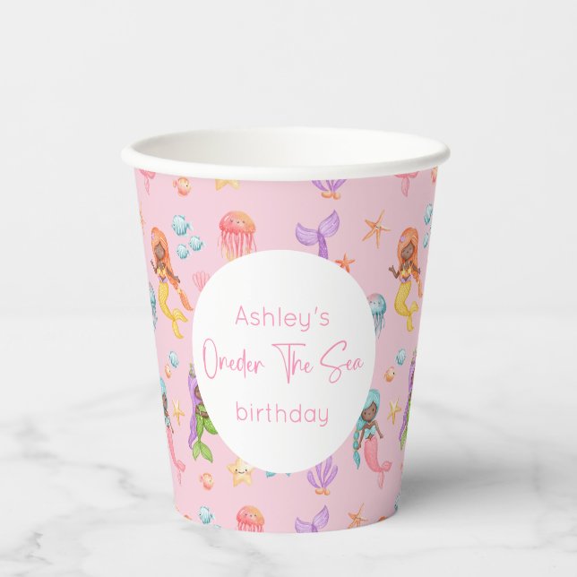 Gobelets En Papier Anniversaire de Mermaid (Recto)