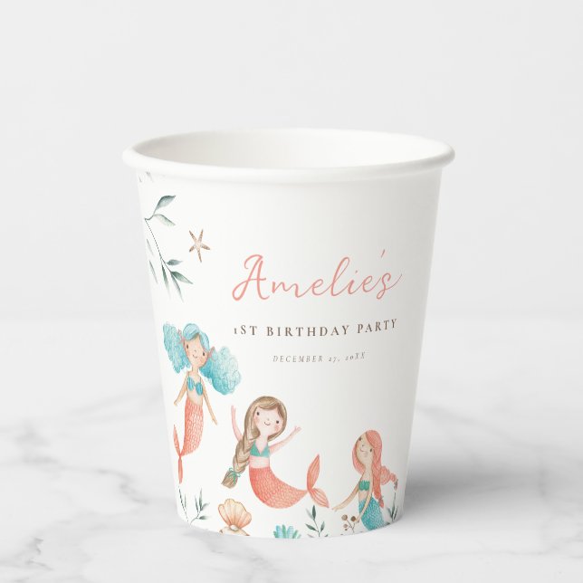 Gobelets En Papier Anniversaire de sirène (Recto)