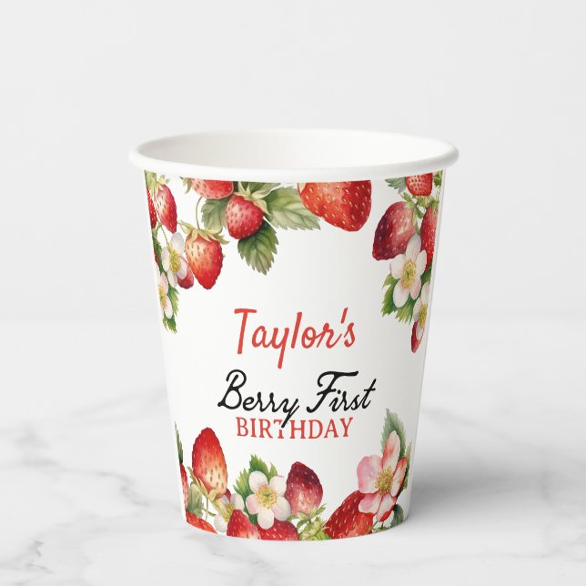 Gobelets En Papier Anniversaire des fraises (Verso)