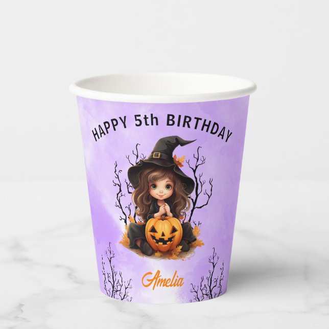 Gobelets En Papier Anniversaire d'Halloween Cute Little Witch tasses  (Recto)