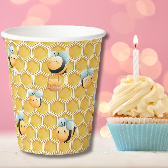 Gobelets En Papier Anniversaire du nid d'abeilles et de l'abeille (Créateur téléchargé)