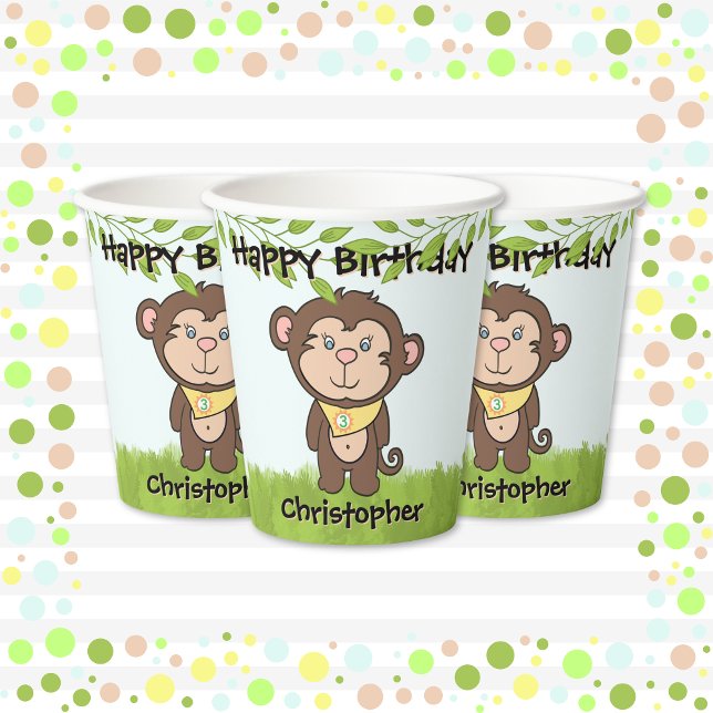 Gobelets En Papier Anniversaire du singe (Créateur téléchargé)
