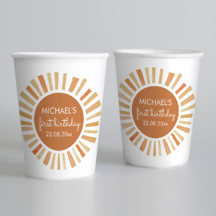 Gobelets En Papier Anniversaire du soleil, soleil 1er anniversaire, s