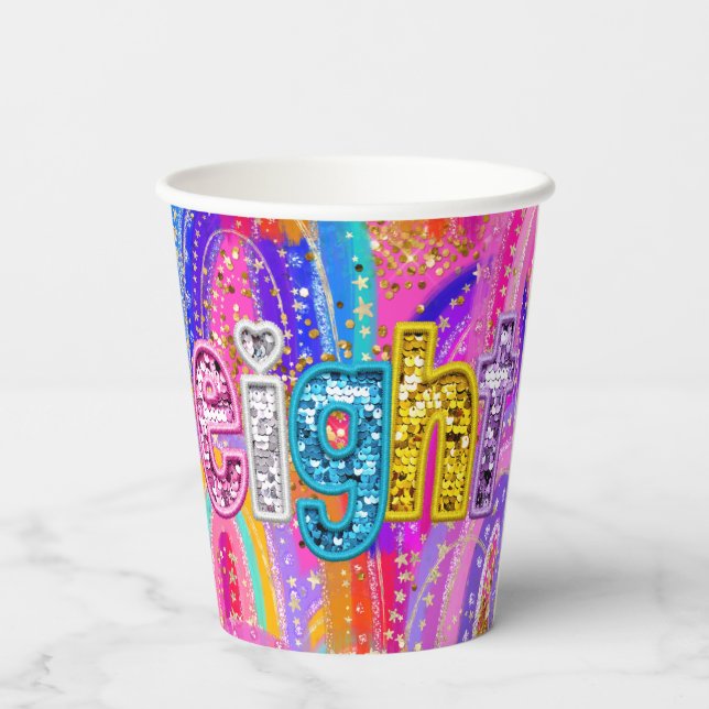 Gobelets En Papier Anniversaire Enfants Arc-en-Ciel (Verso)