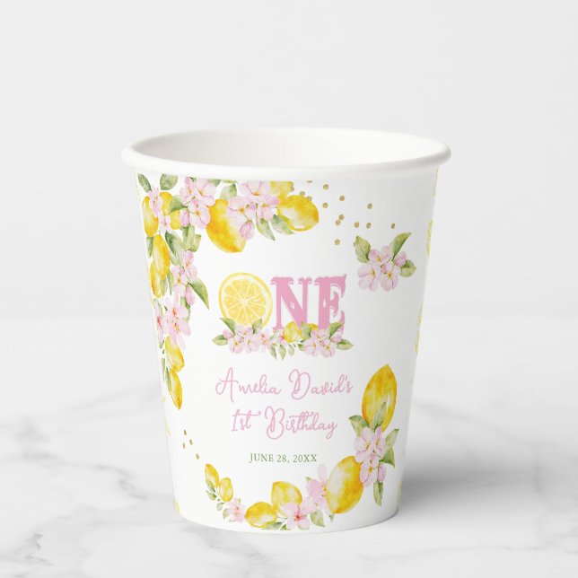 Gobelets En Papier Anniversaire Fleur Lemon 1 an (Recto)
