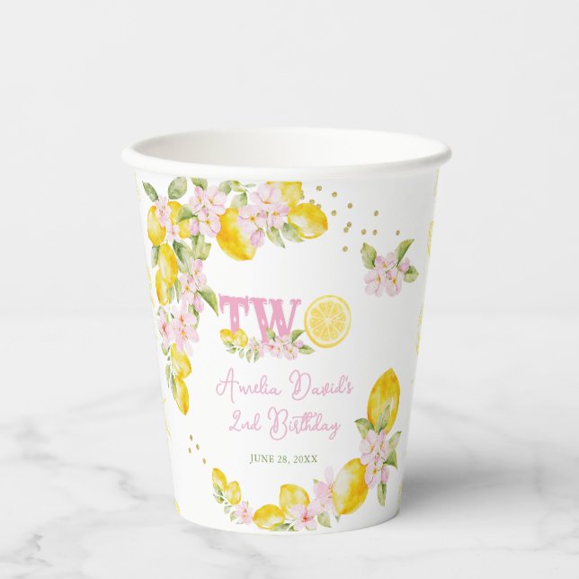 Gobelets En Papier Anniversaire Floral au Citron (Recto)