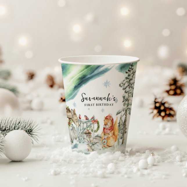 Gobelets En Papier Anniversaire Forêt Enchantée d'Hiver (Créateur téléchargé)
