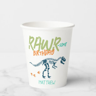 Gobelets En Papier Anniversaire Garçons T-Rex Dinosaure Fossile Enfan