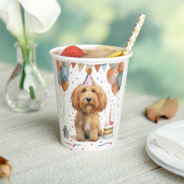Gobelets En Papier Anniversaire Goldendoodle Chien (Insitu)