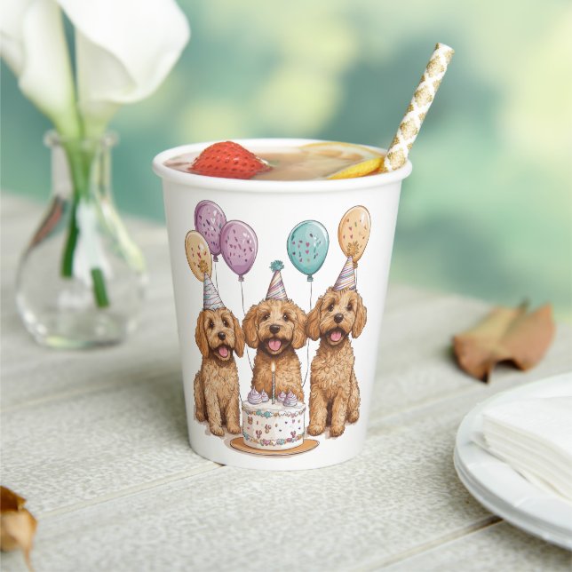 Gobelets En Papier Anniversaire Goldendoodle Chiens Anniversaire Gâte (Insitu)