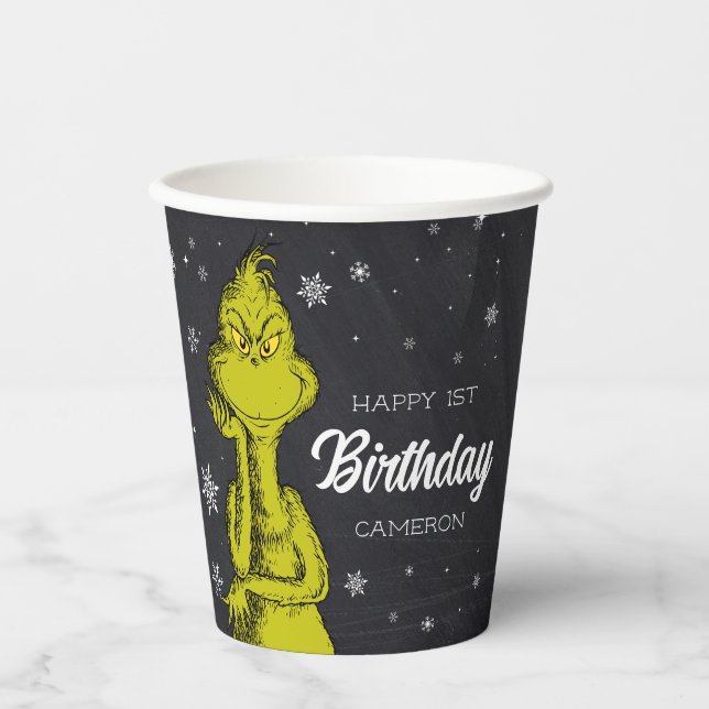 Gobelets En Papier Anniversaire Grinch Tableau Noir (Recto)