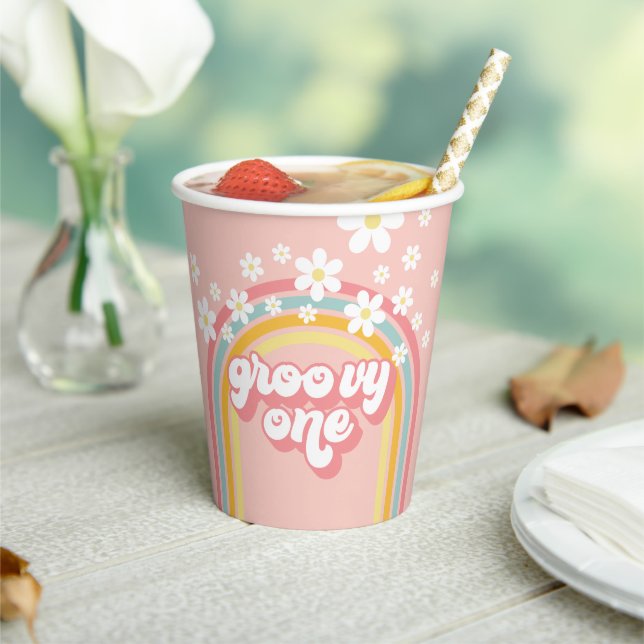 Gobelets En Papier Anniversaire Groovy Retro Rainbow 1 an (Insitu)