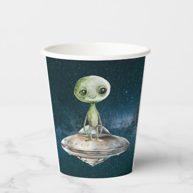 Gobelets En Papier Anniversaire Invasion Alien Espace Extérieur (Recto)