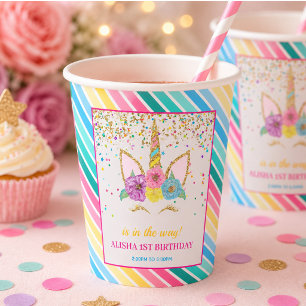 Gobelets En Papier Anniversaire Licorne 1er Anniversaire
