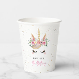 Gobelets En Papier Anniversaire Licorne Magique Aquarelle Visage