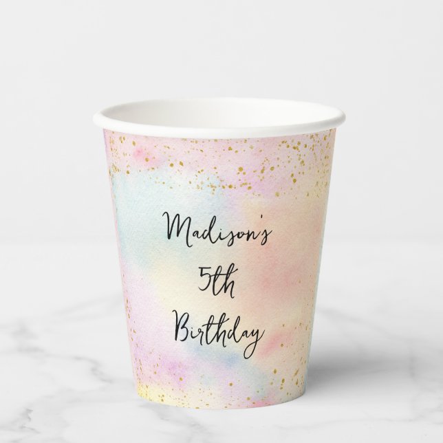 Gobelets En Papier Anniversaire minimaliste Pastel Rainbow Gold (Recto)