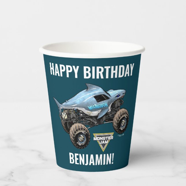 Gobelets En Papier Anniversaire Monster Jam Megalodon (Recto)