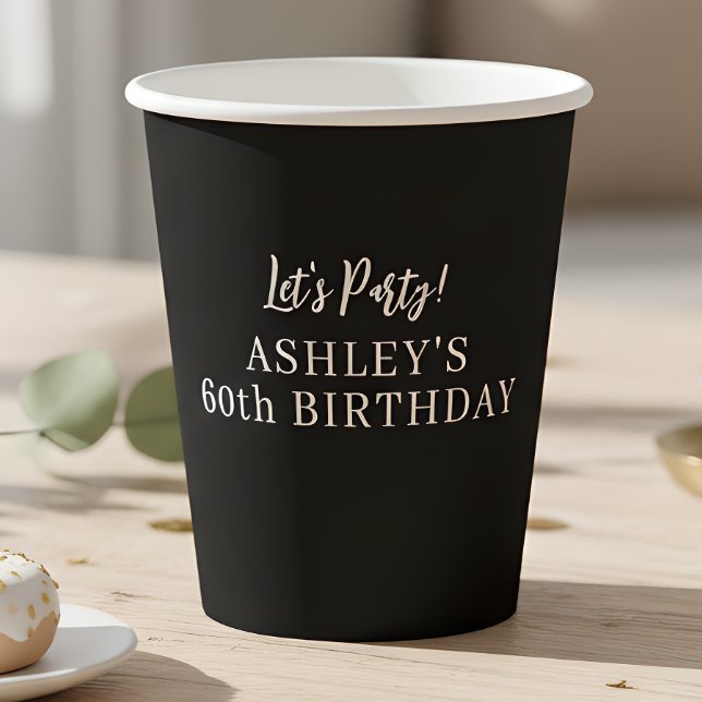 Gobelets En Papier Anniversaire noir 60 ans (Créateur téléchargé)