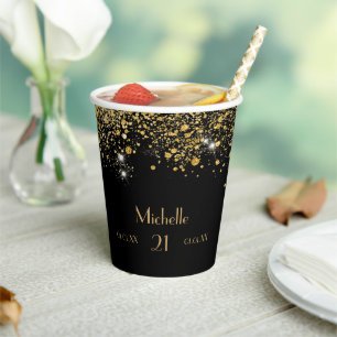 Gobelets En Papier Anniversaire noir or parties scintillant poussière