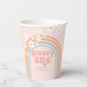 Gobelets En Papier Anniversaire pastel arc-en-ciel groovy 1 an