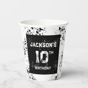 Gobelets En Papier Anniversaire peinture éclaboussée Grunge noir et b