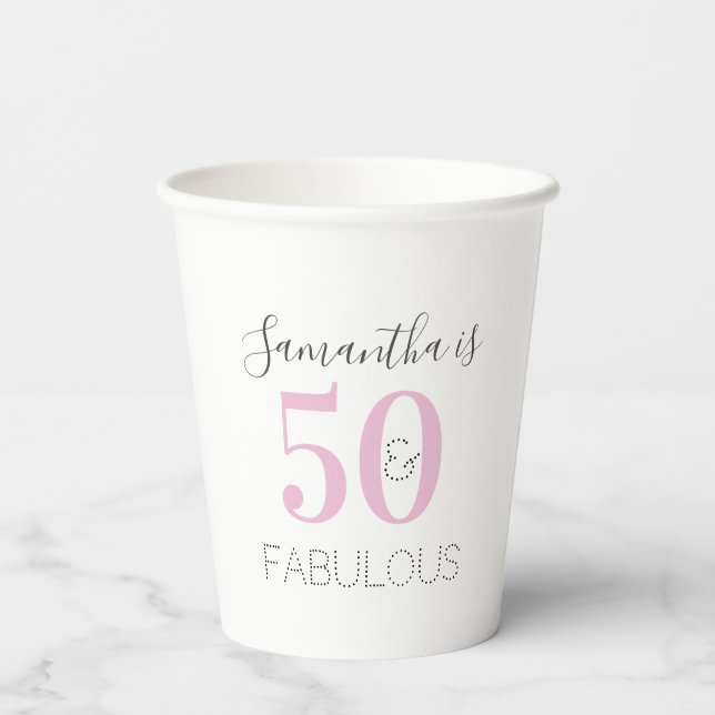 Gobelets En Papier Anniversaire personnalisé Moderne rose 50 et fabul (Verso)