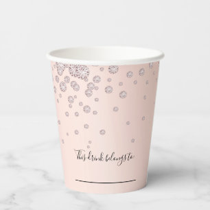Gobelets En Papier Anniversaire rose or monogramme cette boisson appa