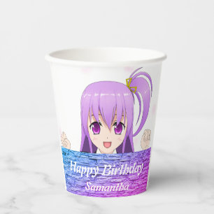 Gobelets En Papier Anniversaire rose violet anime kawaii nom de fille