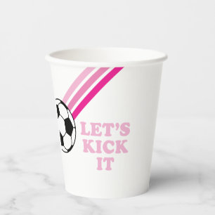 Gobelets En Papier Anniversaire Soccer Rayures Roses Let's Kick It
