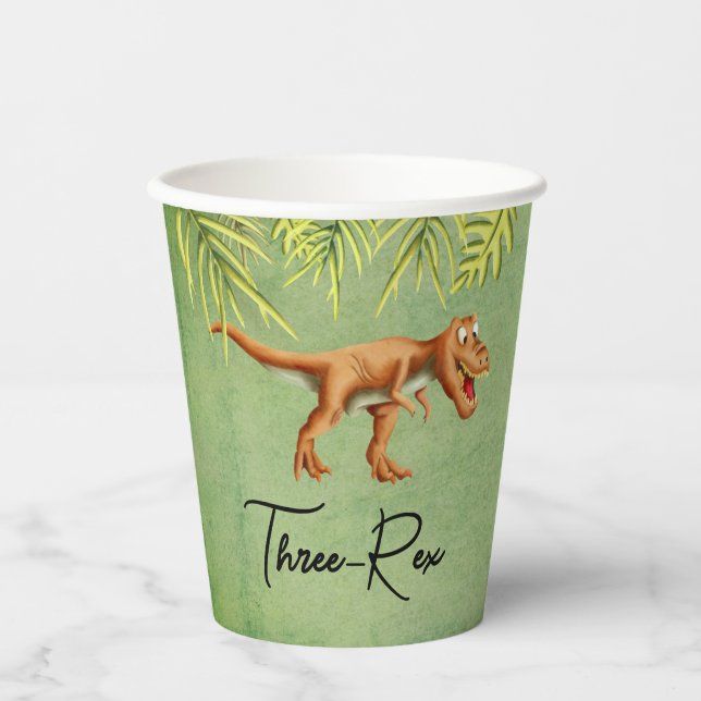 Gobelets En Papier Anniversaire Trois-Rex Dinosaure Tropical (Recto)