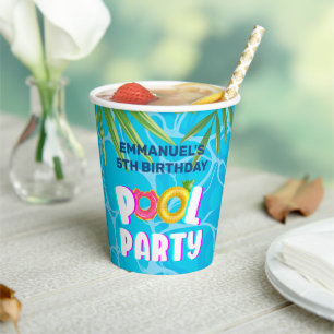 Gobelets En Papier Anniversaire Tropical Fête de Piscine