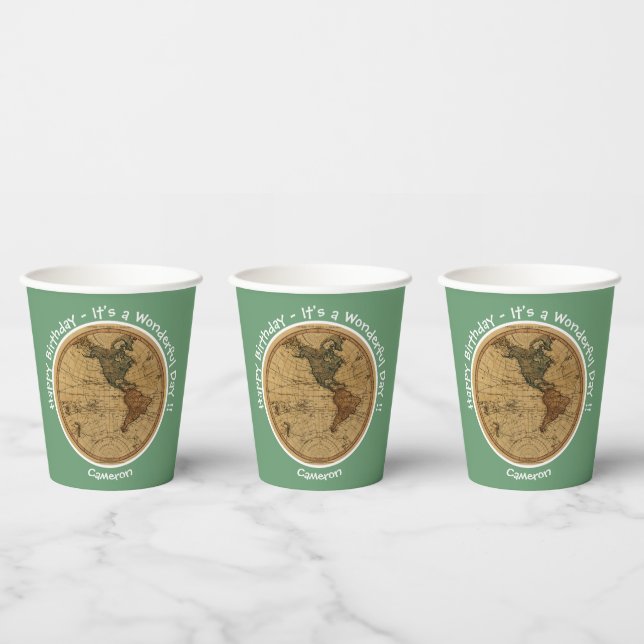 Gobelets En Papier Antique 1786 Western Hemisphere Map Party (Multi)