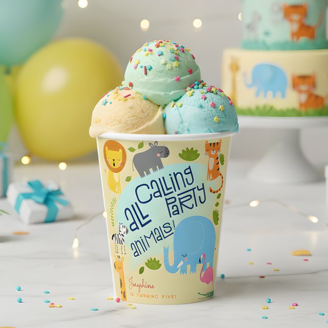 Gobelets En Papier Appel à tous les animaux de la partie anniversaire (Créateur téléchargé)