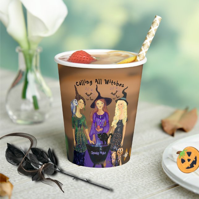 Gobelets En Papier Appel à toutes les sorcières Halloween fête d'anni (Calling All Witches Halloween Birthday Party Paper Cups)