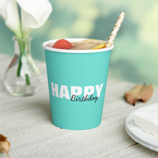 Gobelets En Papier Aqua Blue Typographie moderne Joyeux anniversaire (Insitu)