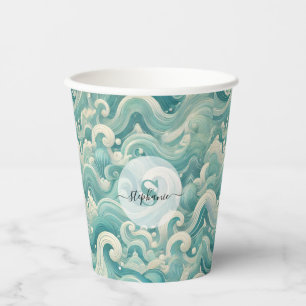 Gobelets En Papier Aqua Blue & White Wave Abstraite - Art moderne Flu