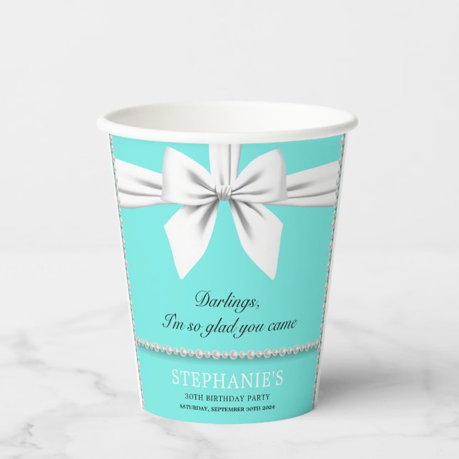 Gobelets En Papier Aqua Elegant Fancy Tiffany Anniversaire Vaisselle (Recto)