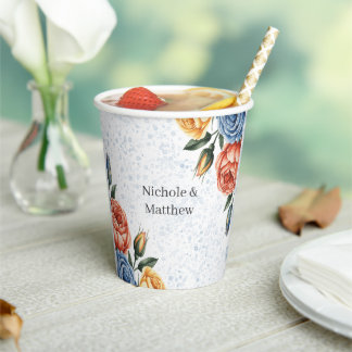 Gobelets En Papier Aquarelle à l'encre alcoolique Roses bleues orange