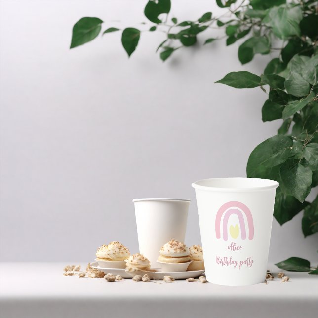 Gobelets En Papier Aquarelle arc-en-ciel rose jaune fête d'anniversai (Créateur téléchargé)