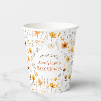 Gobelets En Papier Aquarelle Automne Jaune Baby shower Fleur sauvage