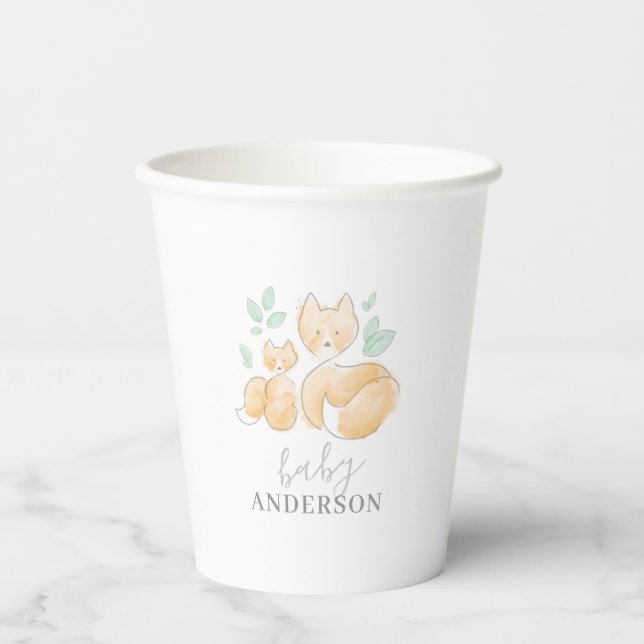 Gobelets En Papier Aquarelle Baby shower Fox tasse papier (Recto)