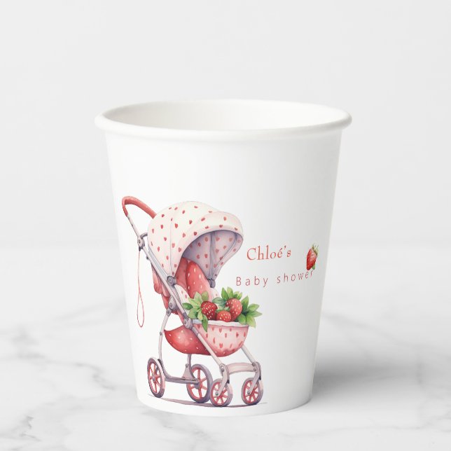Gobelets En Papier Aquarelle baby shower fraise (Recto)