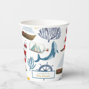 Gobelets En Papier Aquarelle Baby shower marin de baleine
