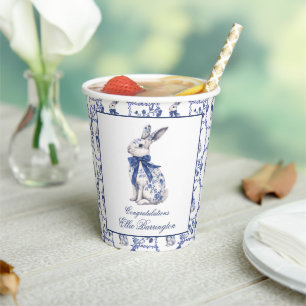 Gobelets En Papier Aquarelle Bleu et blanc Chinoiserie Lapin Rabbit