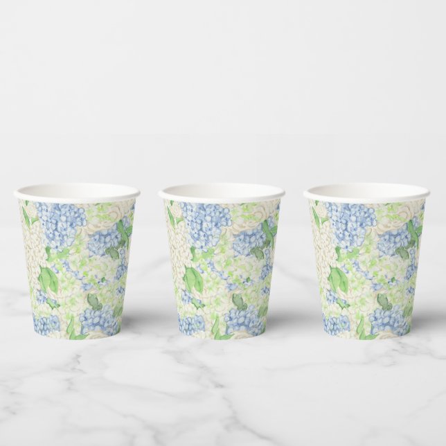 Gobelets En Papier Aquarelle Bleu et Blanc Hydrangea Crest (Multi)