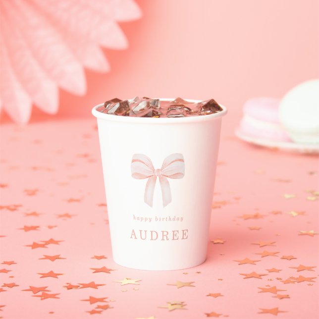 Gobelets En Papier Aquarelle Blush rose Coquette Bow fête d'anniversa (Insitu)