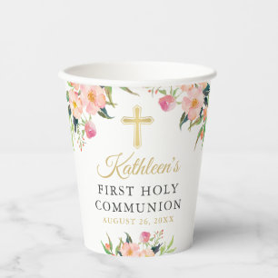 Gobelets En Papier Aquarelle Botanique Floral Première Communion Sai